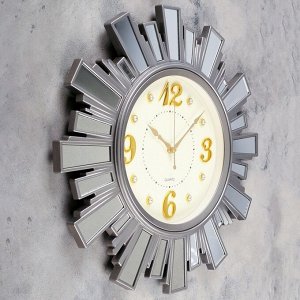 Часы настенные, серия: Классика "Лучики Солнца", с зеркалом, d=53 см, серебро, плавный ход