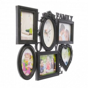 Часы настенные, серия: Фото, "Family Love", 5 фоторамок, чёрные, 38х54 см, микс