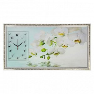 Часы-картина настенные, серия: Цветы, "Водная гладь и белые орхидеи", 50 х 100 см, микс