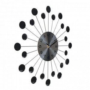 Часы настенные. серия: Ажур. "Лучики". чёрные кристаллы. d=34 см микс