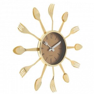 Часы настенные, серия: Кухня, "Вилки, ложки, поварешки", золото, d=33 см