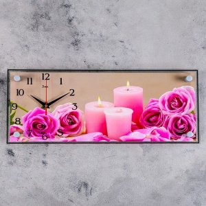 Часы настенные. серия: Цветы. "Розы и свечи". 20х50 см