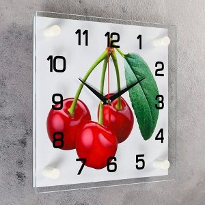 Часы настенные, серия: Кухня, "Вишня", плавный ход, 25 х 25 см