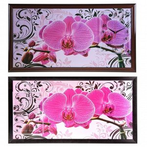 Часы-картина настенные, серия: Цветы, "Розовые орхидеи с узором", 50 х 100 см