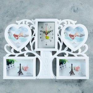 Часы настенные, серия: Фото, "Два сердца", белые, 4 фоторамки, 31х44 см, микс