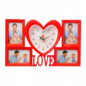 Часы настенные, серия: Фото, "Love", красные, 4 фоторамки, 31х50 см, микс