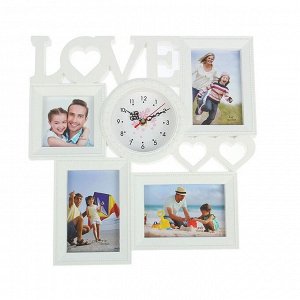 Часы настенные, серия: Фото, "Love", 4 фоторамки, белые, 40х41 см