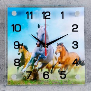 Часы настенные, серия: Животный мир, "Кони", 25х25 см