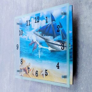 Часы настенные, серия: Море, "Дельфины и парусник", 25х35 см  в ассортименте