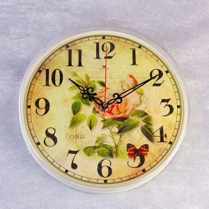 Часы настенные круглые "Роза и бабочки", 25 см в ассортименте