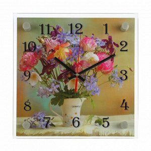 Часы настенные, серия: Цветы, "Букет цветов", 25х25  см, микс