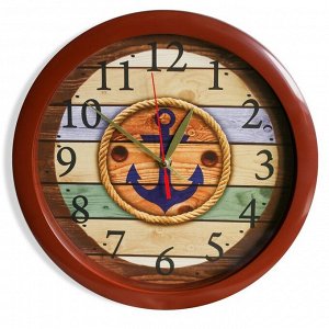 Часы настенные "Якорь", коричневый обод, 28х28 см