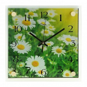 Часы настенные, серия: Цветы, "Ромашки" стекло 25х25  см, микс