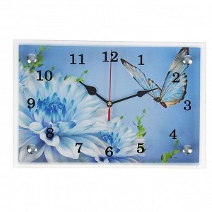 Часы настенные, серия: Цветы, "Бабочка и голубые цветы", 20х30  см, микс