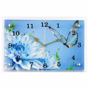 Часы настенные, серия: Цветы, "Бабочка и голубые цветы", 20х30  см, микс
