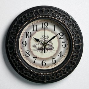 Часы настенные, серия: Море, "Фрегат", d=25 см, темно-коричневые