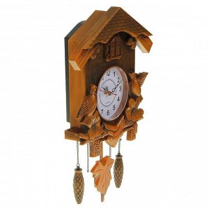 Часы настенные, серия: Маятник, с кукушками, коричневые, 30х34 см