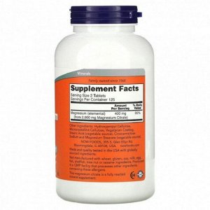 Магний NOW Magnesium Citrate 200мг - 250 таб