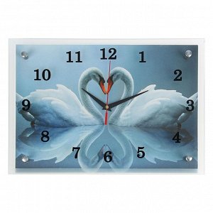 Часы настенные, серия: Животный мир, "Два белых лебедя", 25х35  см, в ассортименте