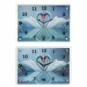 Часы настенные, серия: Животный мир, "Два белых лебедя", 25х35  см, микс
