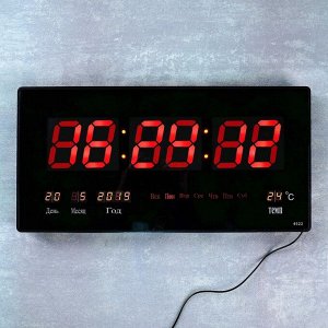 Часы настенные электронные с термометром и календарем. цифры красные 21.5х45.5 см