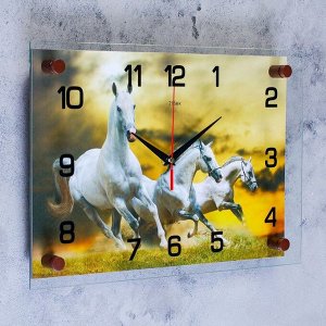Часы настенные, серия: Животный мир, "Кони", 25х35  см, микс