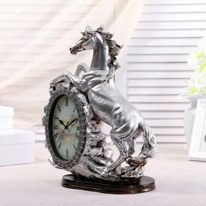 Часы настольные "Лошадь", цвет серебро, 40х31х15 см