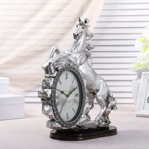 Часы настольные "Лошадь", цвет серебро, 40х31х15 см