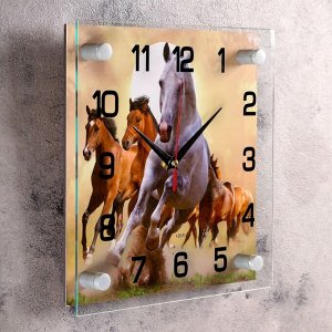 Часы настенные, серия: Животный мир, "Кони", плавный ход, 25 х 25 см