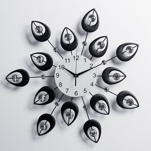 Часы настенные, серия: Ажур, "Чёрные лепестки", кристаллы, d=50 см микс