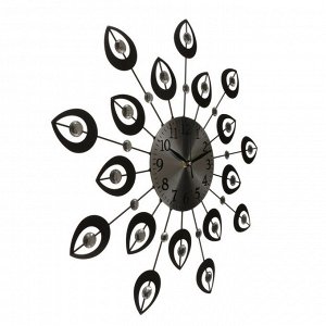 Часы настенные, серия: Ажур, "Чёрные лепестки", кристаллы, d=50 см микс