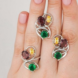 Серебряное кольцо с цветными фианитами -  637