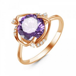 Позолоченное кольцо с фианитом фиолетового цвета 003 - п