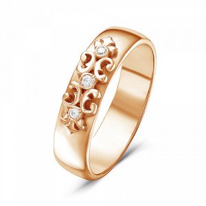 Позолоченное  обручальное кольцо с бесцветными фианитами - 570 - п