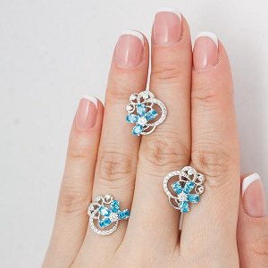 Серебряное кольцо с фианитами голубого цвета 007