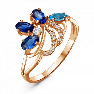 Позолоченное кольцо с синими фианитами - 367 - п