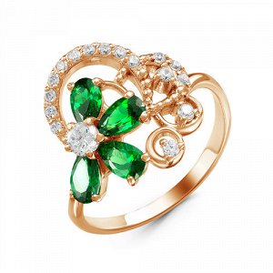 Позолоченное кольцо с фианитами зеленого цвета 007 - п