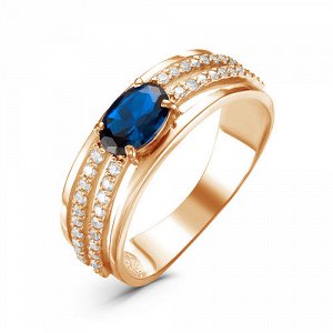 Позолоченное кольцо с фианитом  синего цвета  429  - п