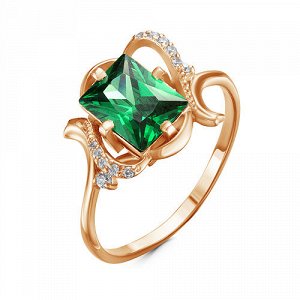 Позолоченное кольцо с фианитом зеленого цвета - 036 - п