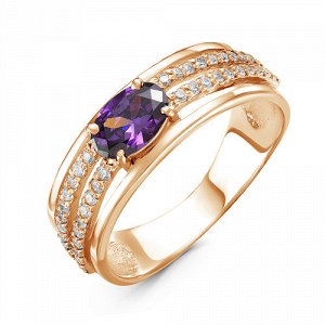 Позолоченное кольцо с фианитом фиолетового цвета  429  - п