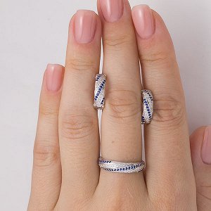 Серебряное кольцо с фианитами синего цвета - 1014