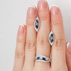 Серебряное кольцо с фианитами синего цвета 041