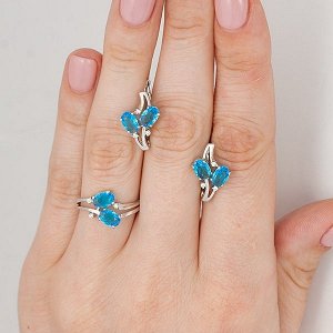Серебряное кольцо с фианитами голубого цвета - 493
