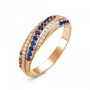 Позолоченное кольцо с фианитами синего цвета  454 - п