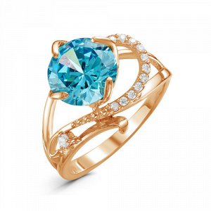 Позолоченное кольцо с фианитом голубого цвета 053 - п