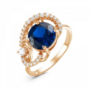 Позолоченное кольцо с фианитом синего цвета 028 - п