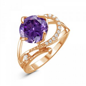Позолоченное кольцо с фианитом фиолетового цвета 053 - п
