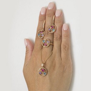 Позолоченное кольцо с разноцветными фианитами - 1173 - п