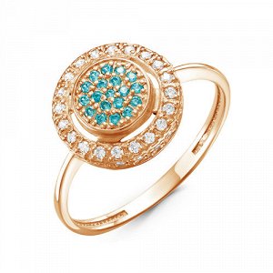 Позолоченное кольцо с фианитами голубого цвета 968 - п