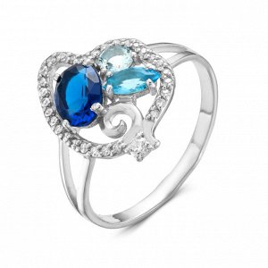 Серебряное кольцо c голубыми фианитами 585